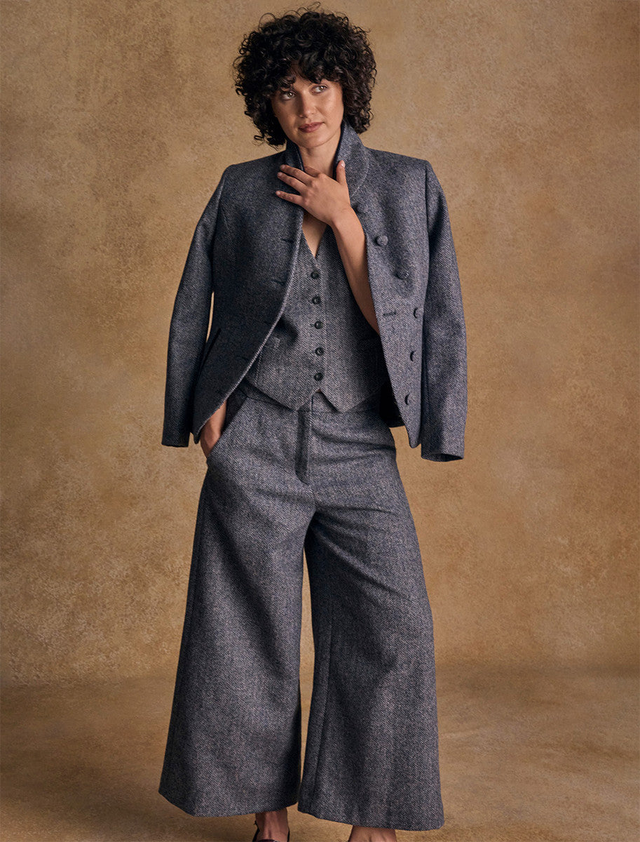 Nicole Tweed Blazer – Denim Herringbone