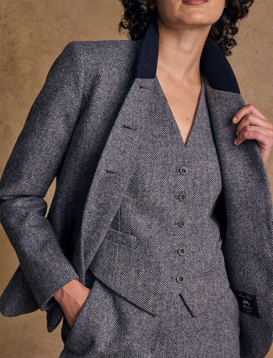 Nicole Tweed Blazer – Denim Herringbone