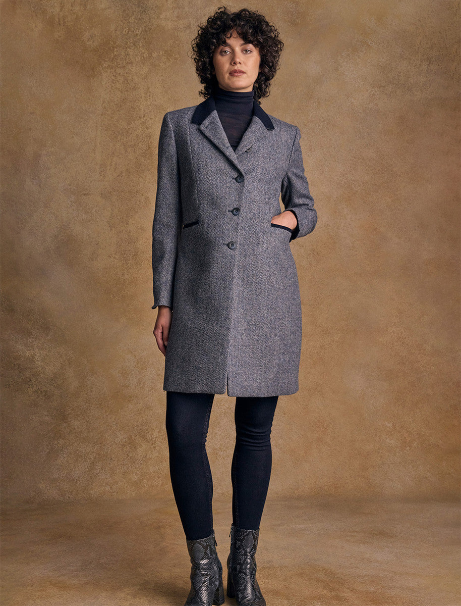 Isabella Tweed Coat - Denim Herringbone