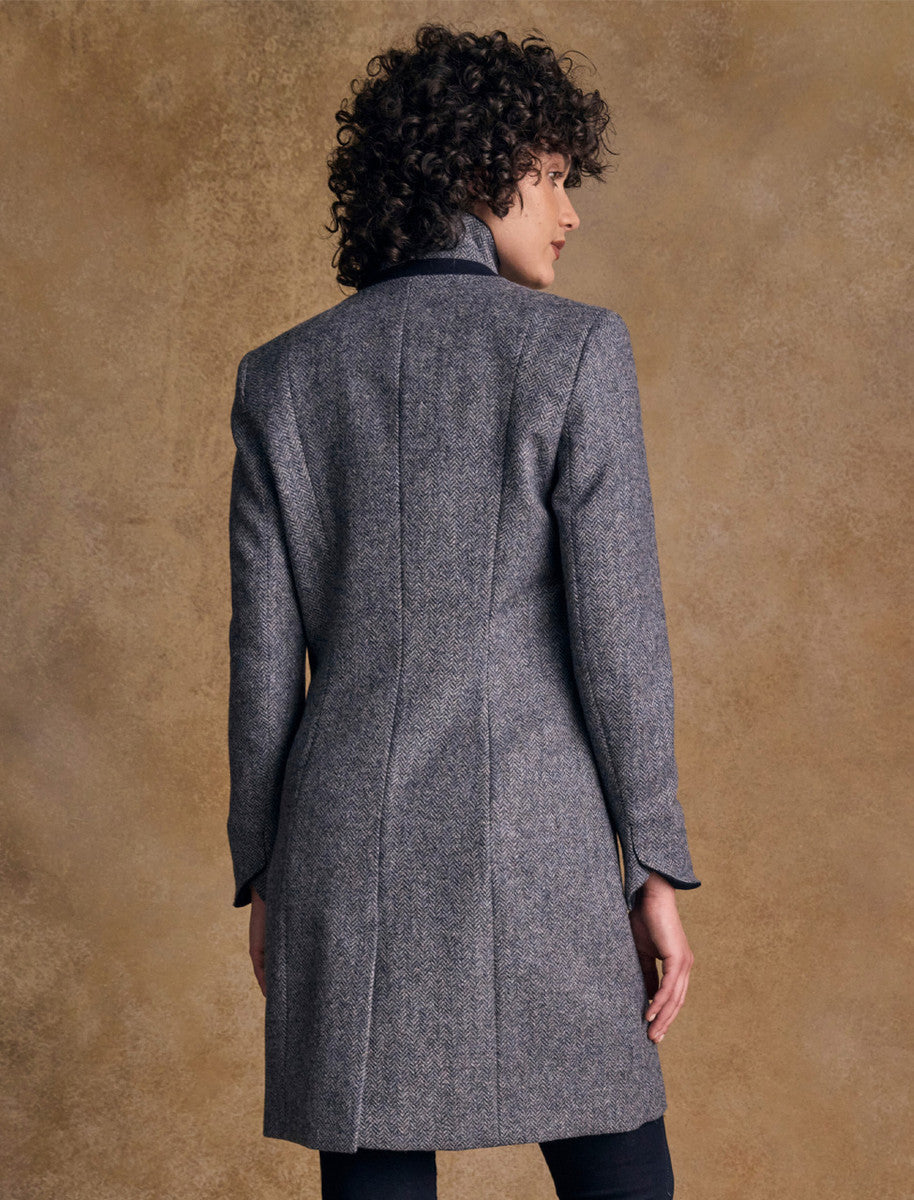 Isabella Tweed Coat - Denim Herringbone