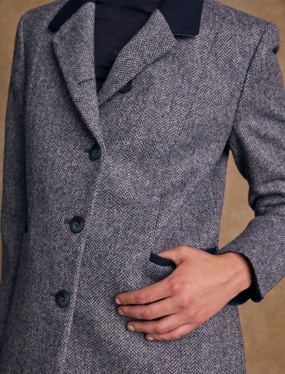 Isabella Tweed Coat - Denim Herringbone