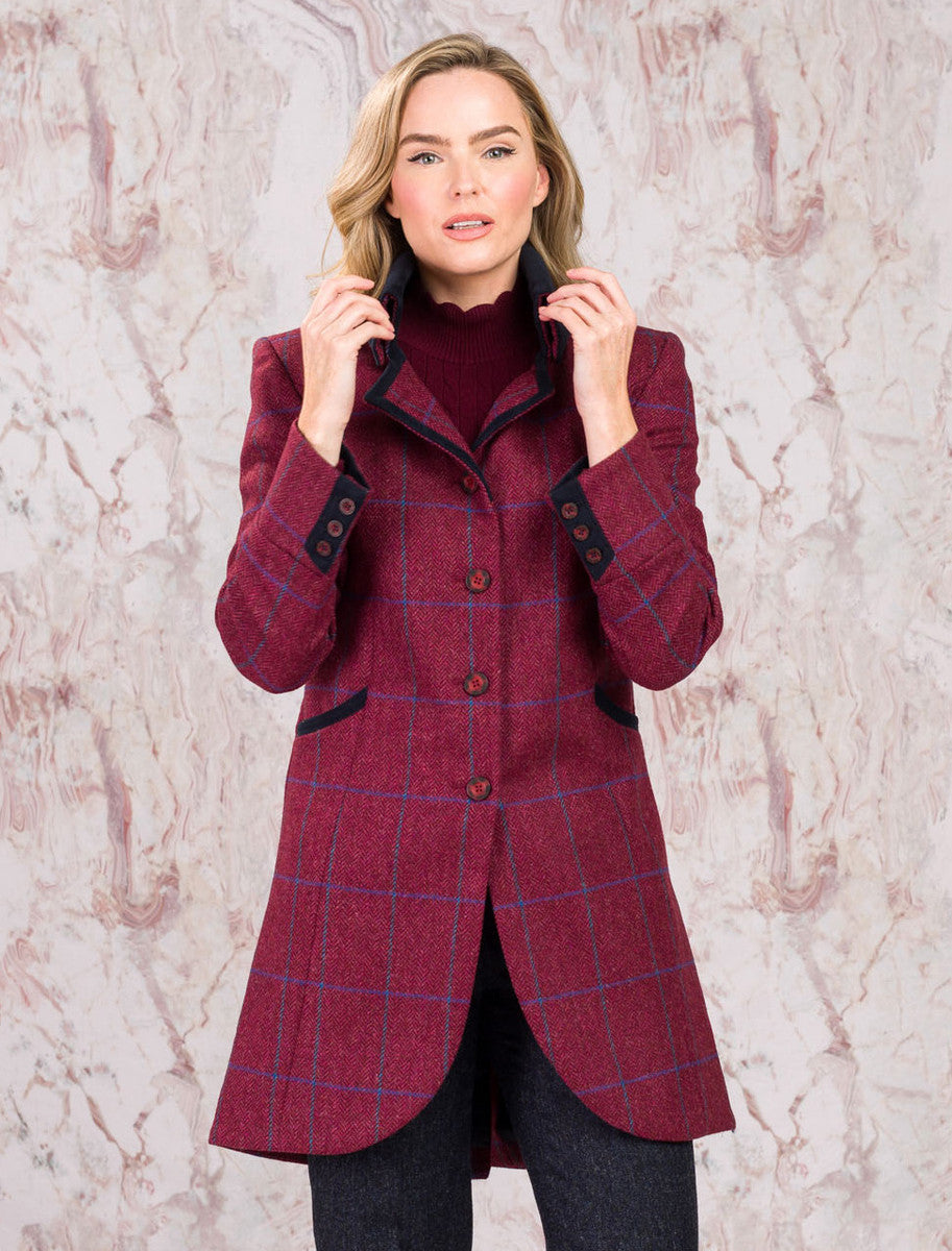 Sinead Tweed Coat - Rose Herringbone Check