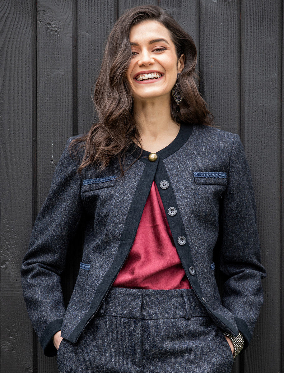 Anna Tweed Jacket – Navy Fleck