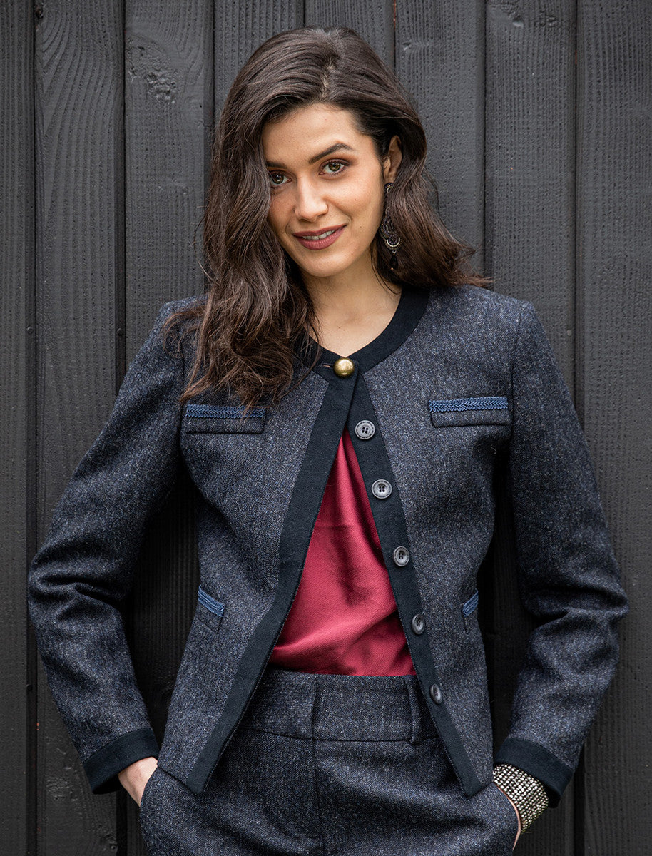 Anna Tweed Jacket – Navy Fleck