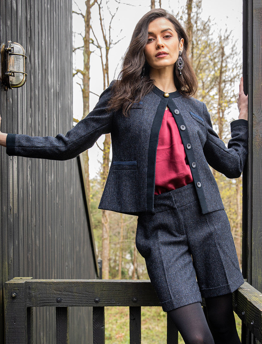 Anna Tweed Jacket – Navy Fleck