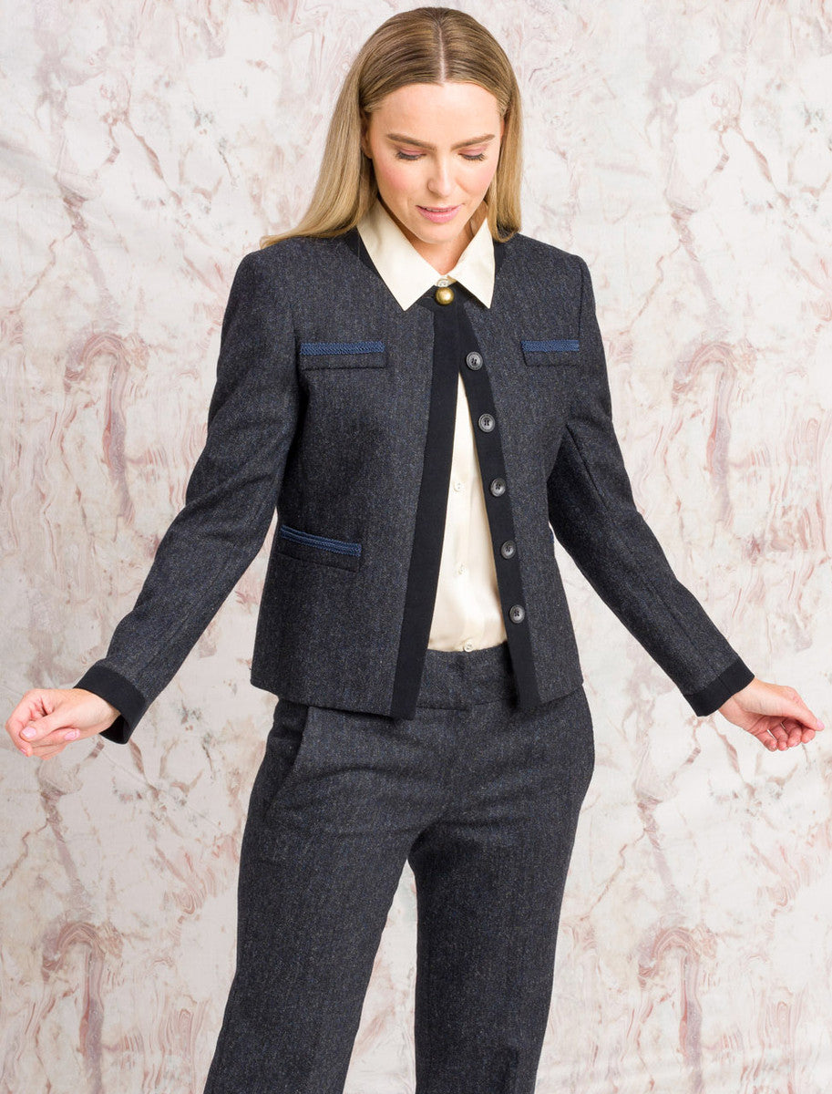 Anna Tweed Jacket – Navy Fleck