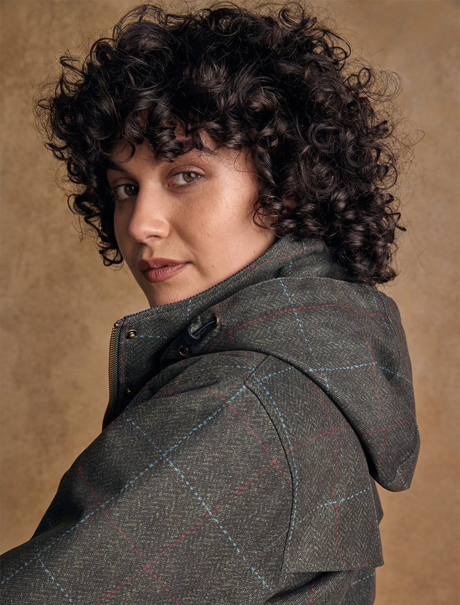 Sophia Waterproof Coat - Green Windowpane