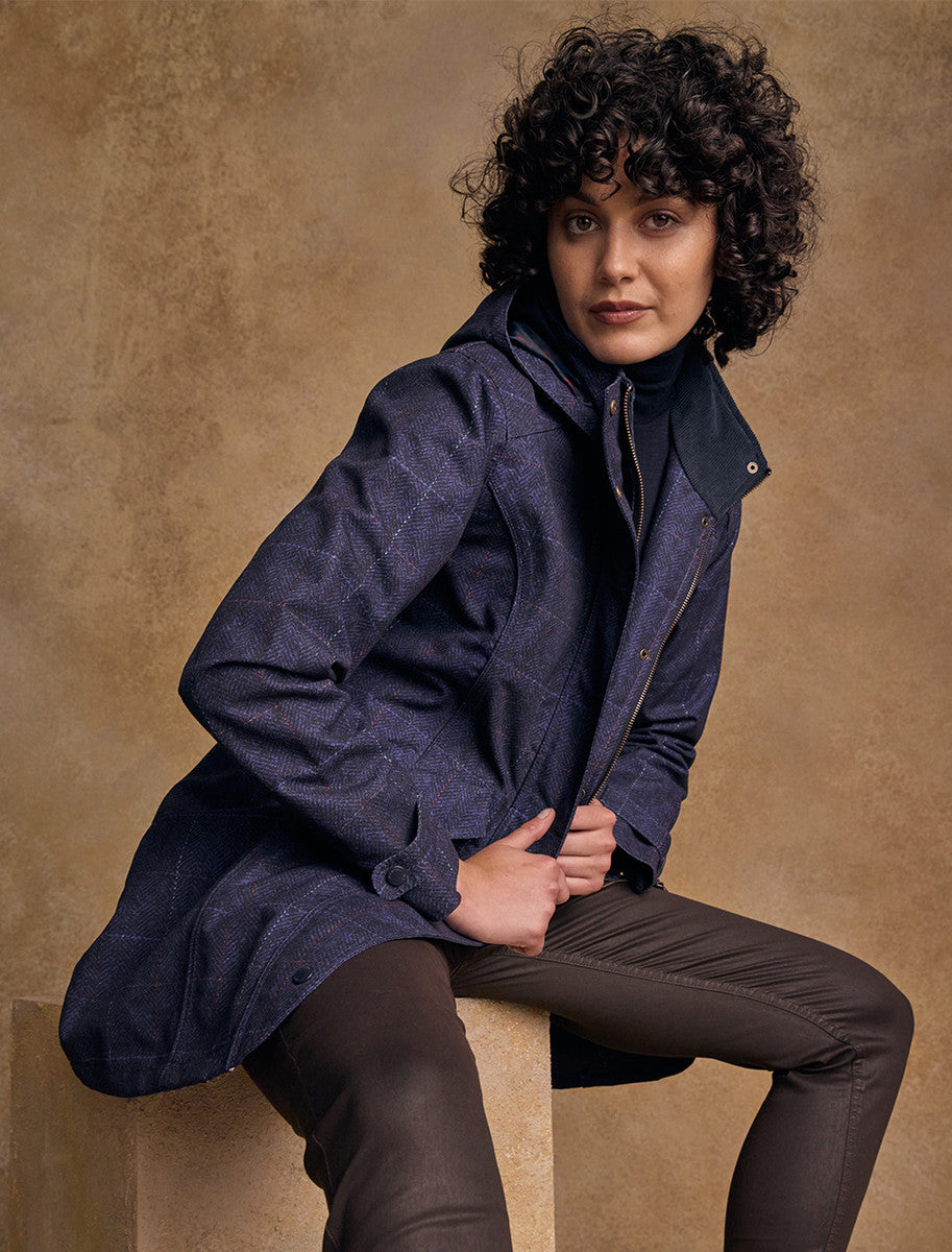 Sophia Waterproof Coat - Navy Windowpane