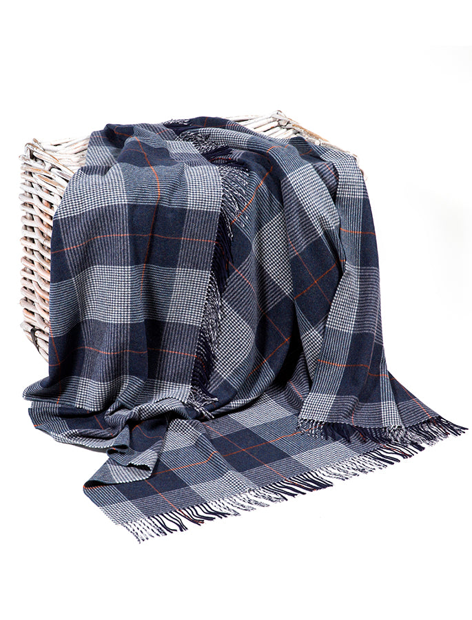 Lambswool Plaid Throw - Navy Grey