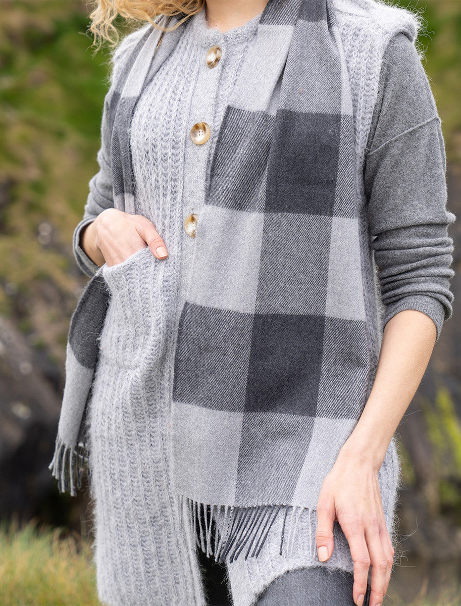 Fine Merino Plaid Scarf - Shades of Grey