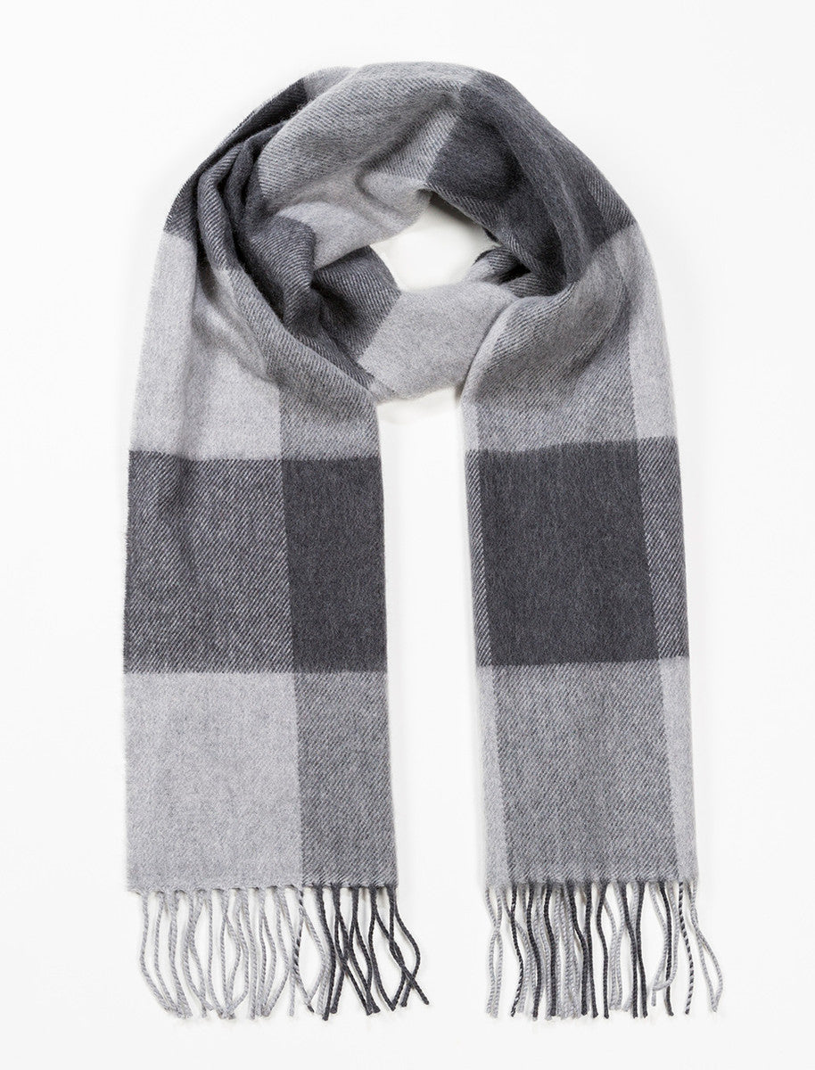 Fine Merino Plaid Scarf - Shades of Grey