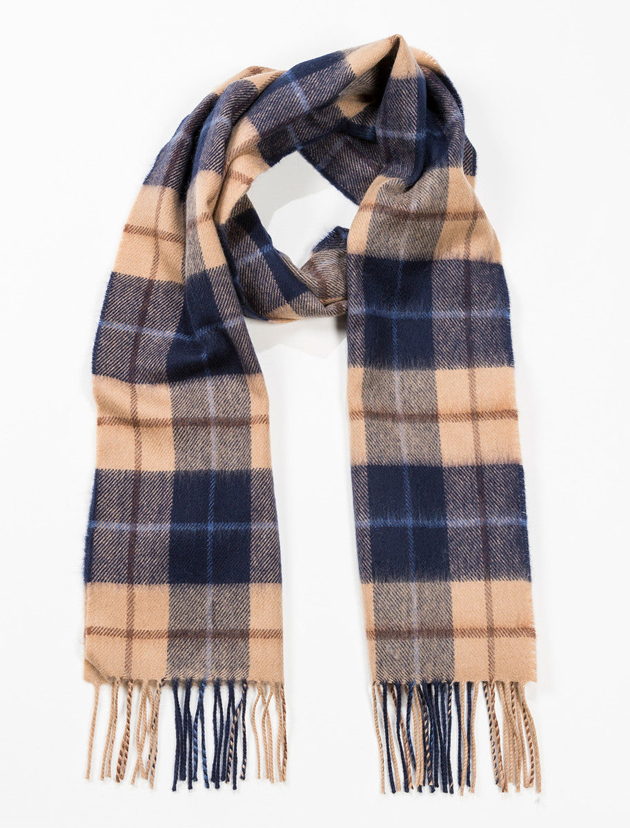 Fine Merino Plaid Scarf - Beige Navy