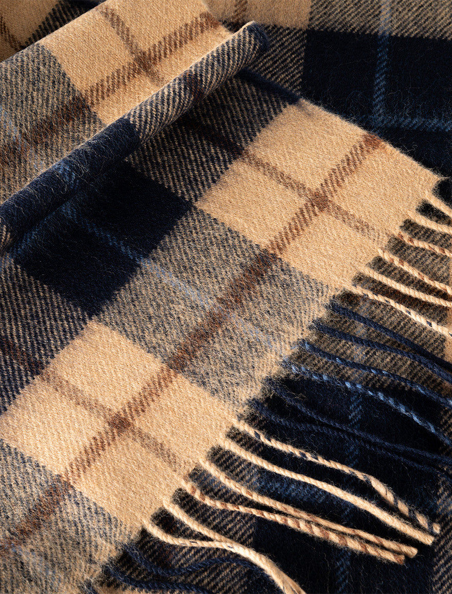 Fine Merino Plaid Scarf - Beige Navy