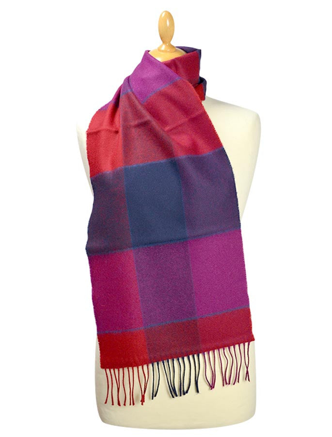 Fine Merino Plaid Scarf - Red Fushia