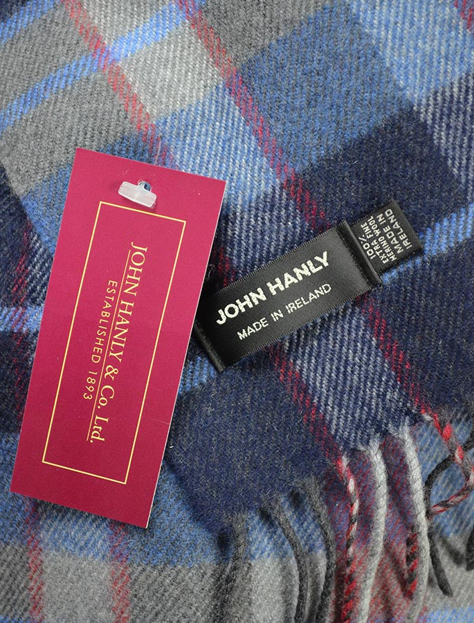 Fine Merino Plaid Scarf - Navy Sky Red