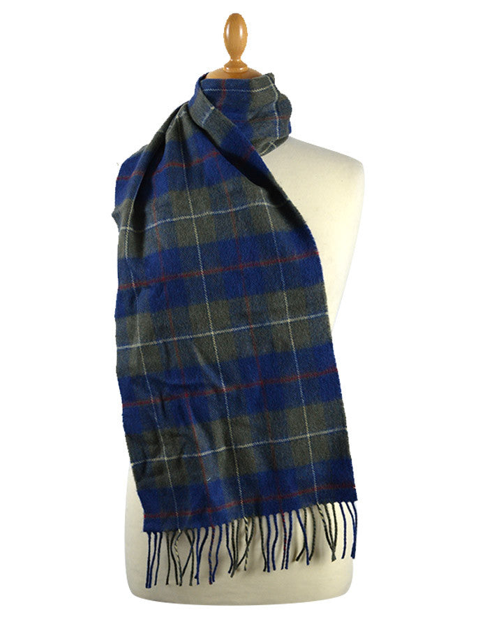 Narrow Lambswool Checked Scarf - Blue Olive Plaid