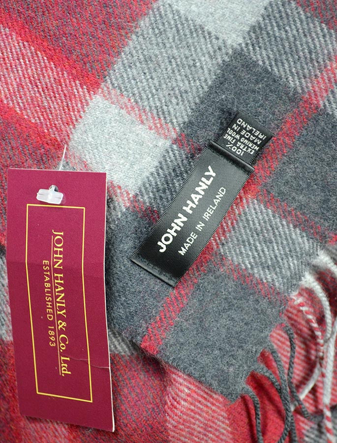 Fine Merino Plaid Scarf - Charcoal Red White