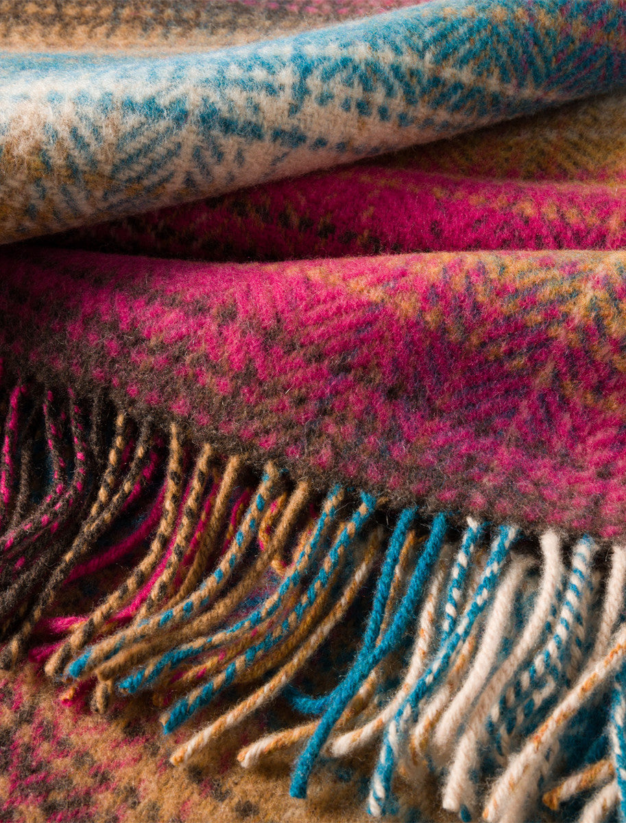 Luxury Cashmere Wool Throw - Pink Orange & Teal