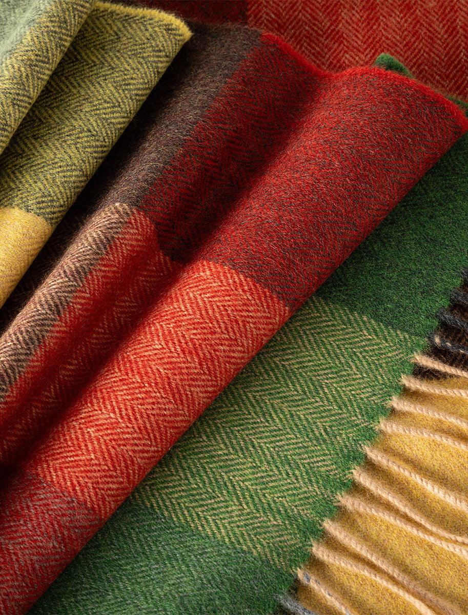 Fine Merino Plaid Scarf - Green Gold & Red
