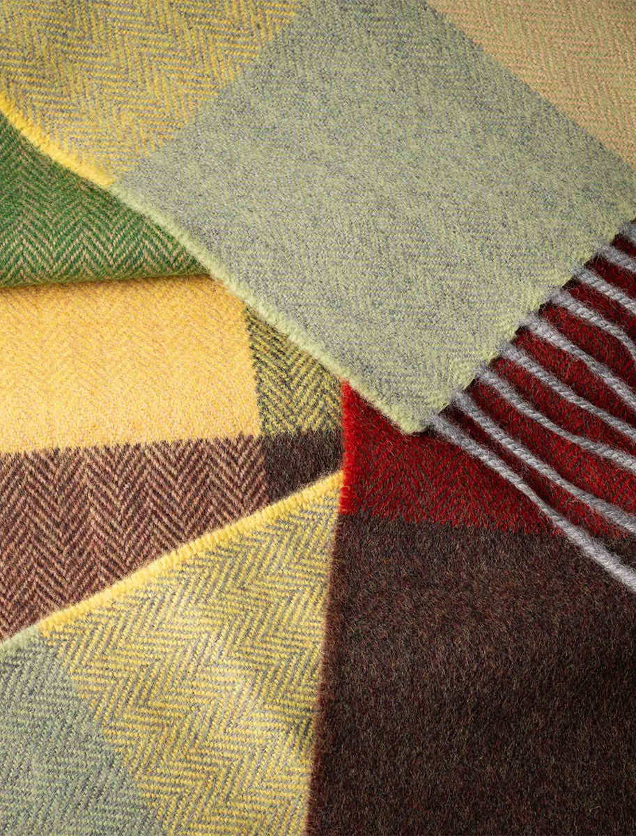 Fine Merino Plaid Scarf - Green Gold & Red