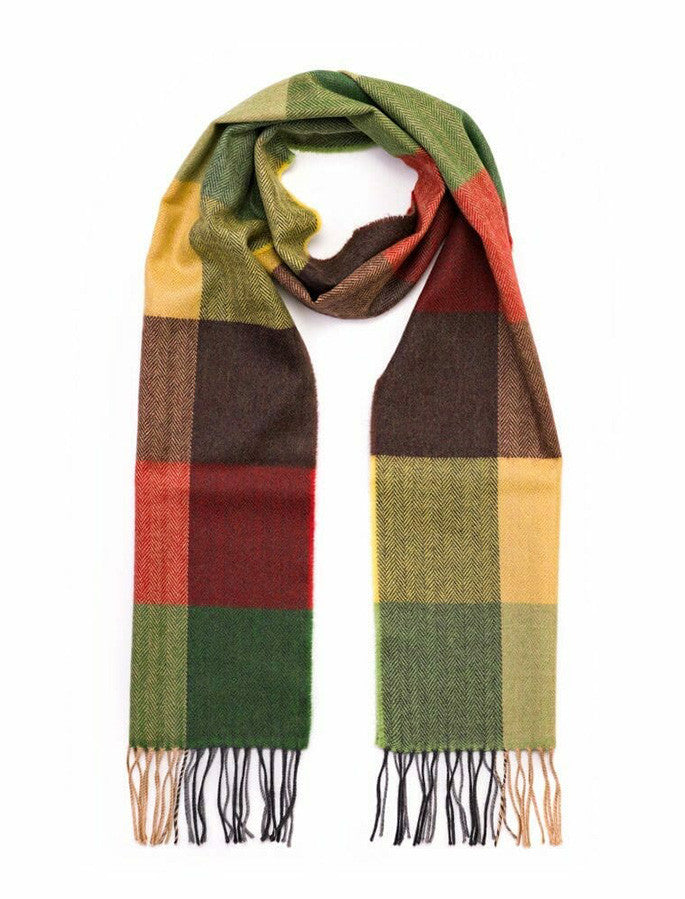 Fine Merino Plaid Scarf - Green Gold & Red