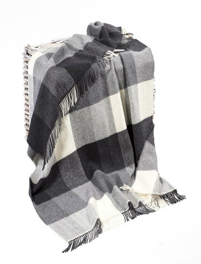 Cashmere Wool Throw - Black White Grey