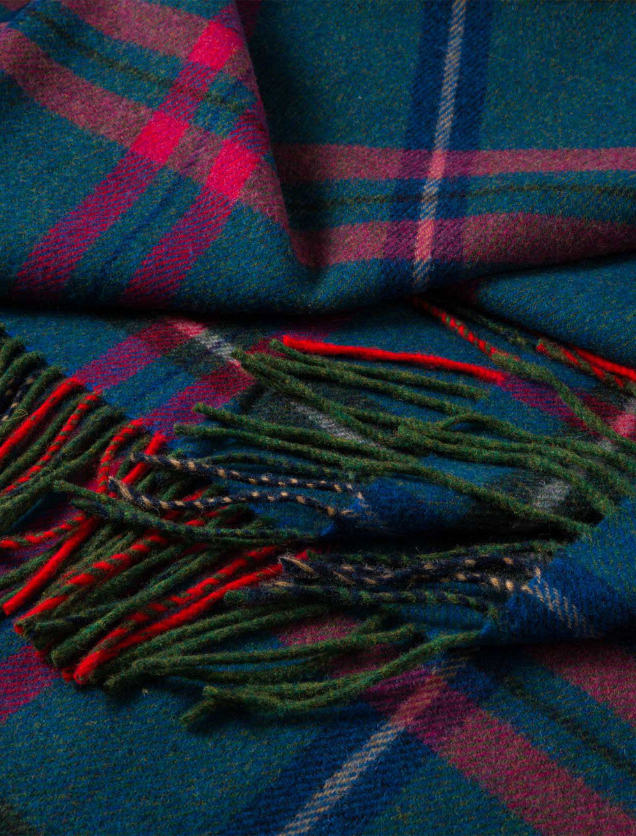 Lambswool Plaid Throw - Blue Pink & Grey