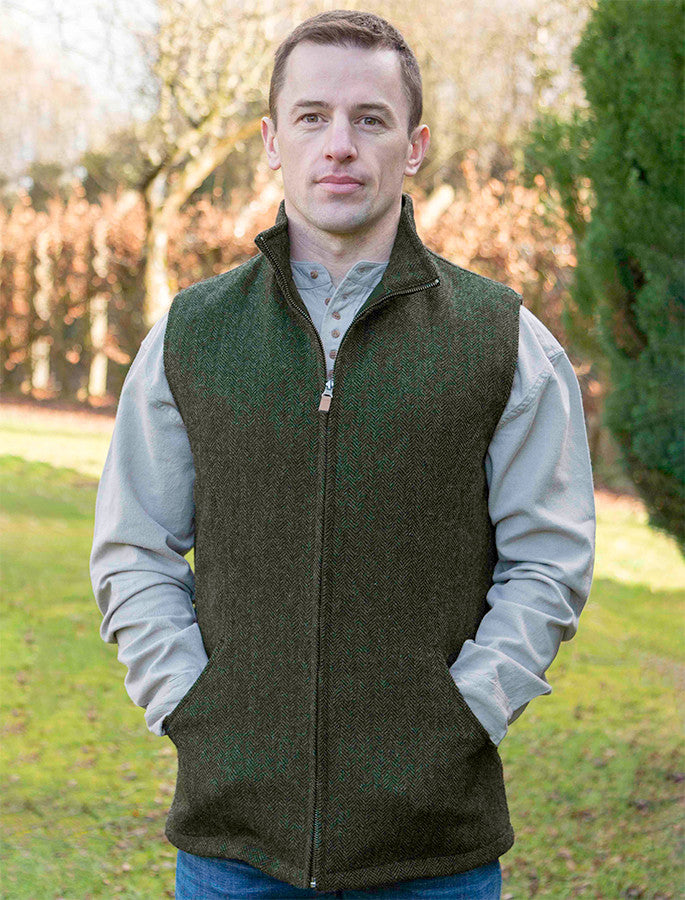 James Wool Tweed Bodywarmer - Olive