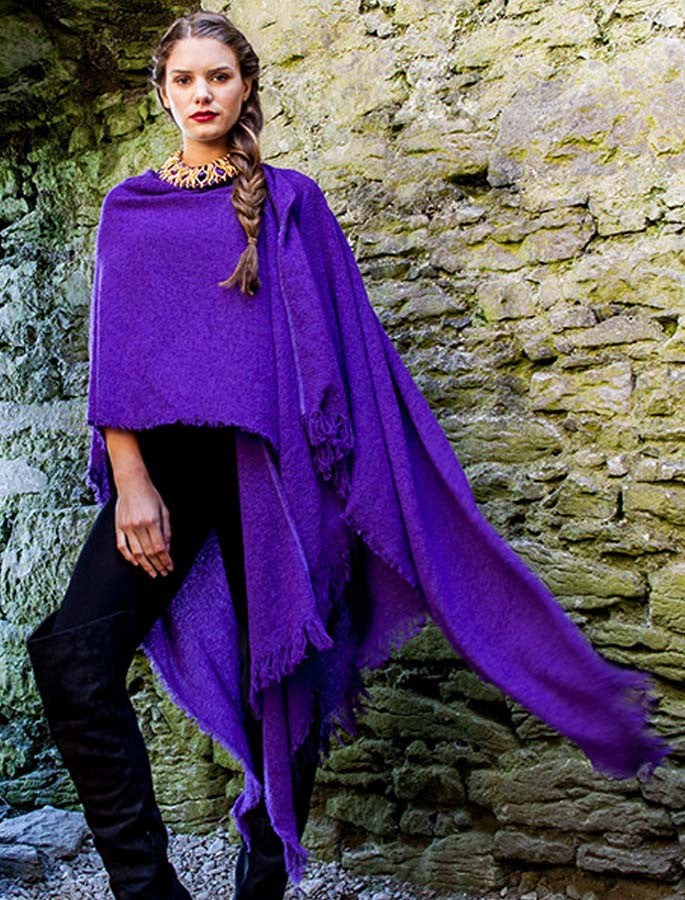 Lambswool Celtic Ruana Wrap - Purple