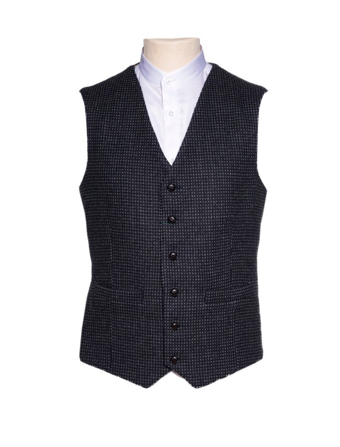 Black and Grey Night Check Tweed Waistcoat