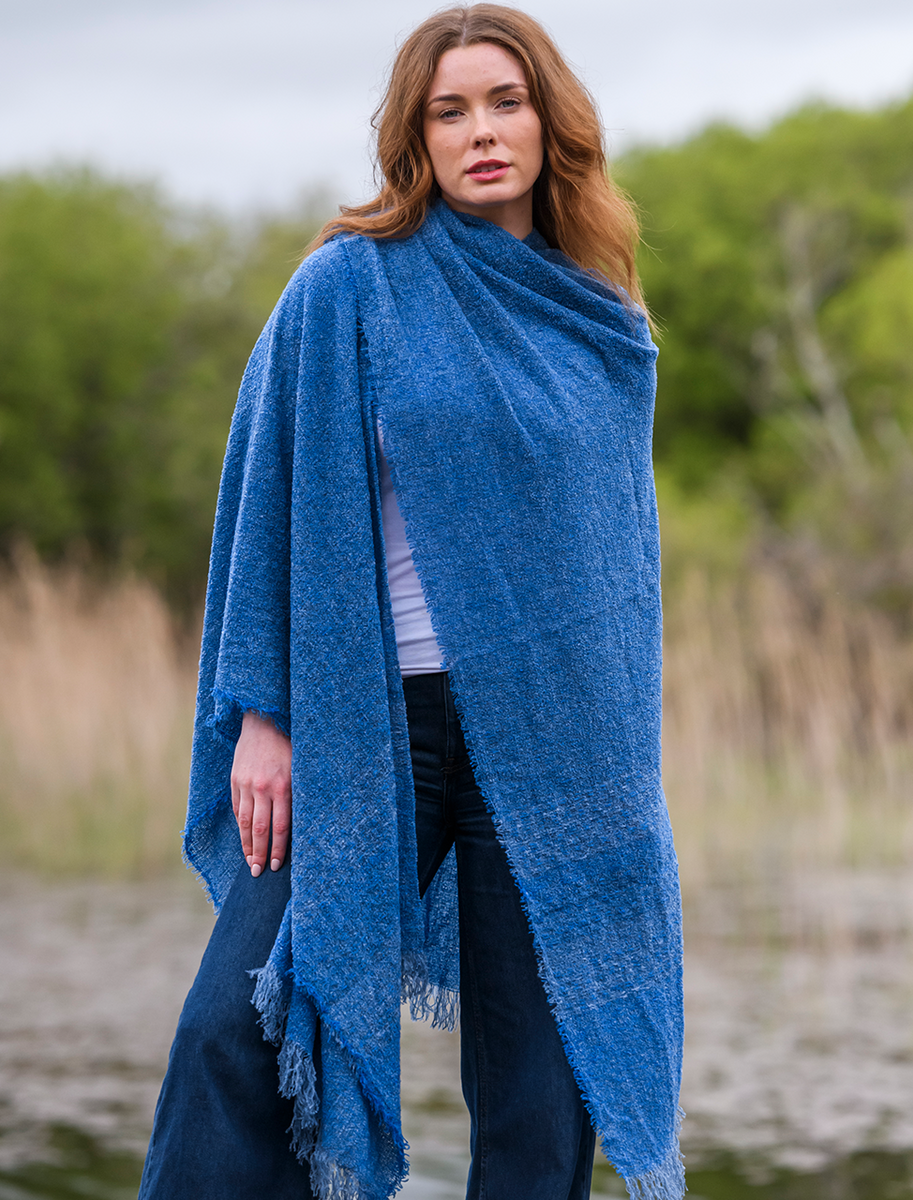 Lambswool Celtic Ruana Wrap - Blue Jeans