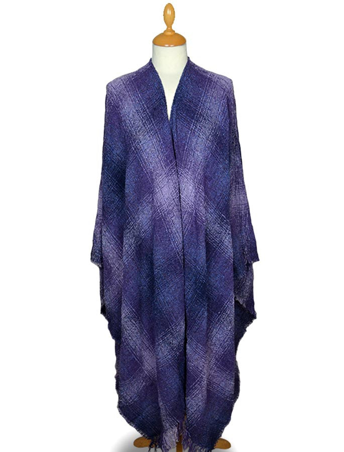 Lambswool Celtic Ruana Wrap - Purple Checks