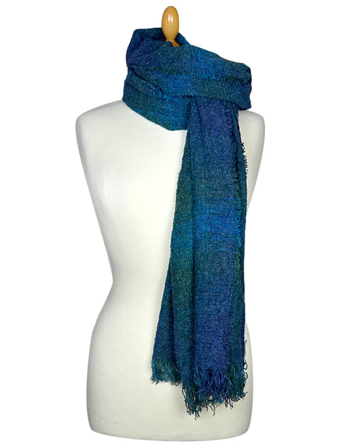 Fine Lambswool Celtic Stole - Teal Checks