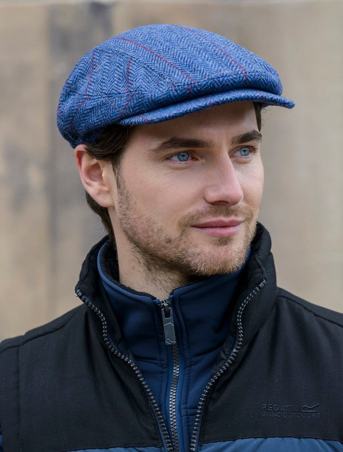 Kerry Tweed Flat Cap - Blue with Red