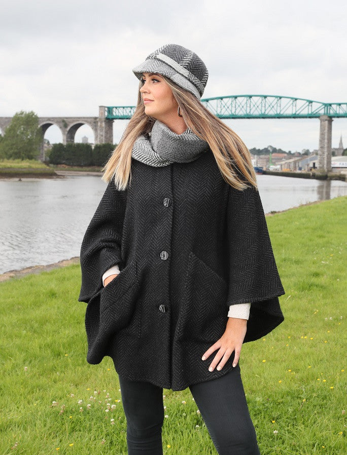 Tina Hooded Swing Cape - Natural Black