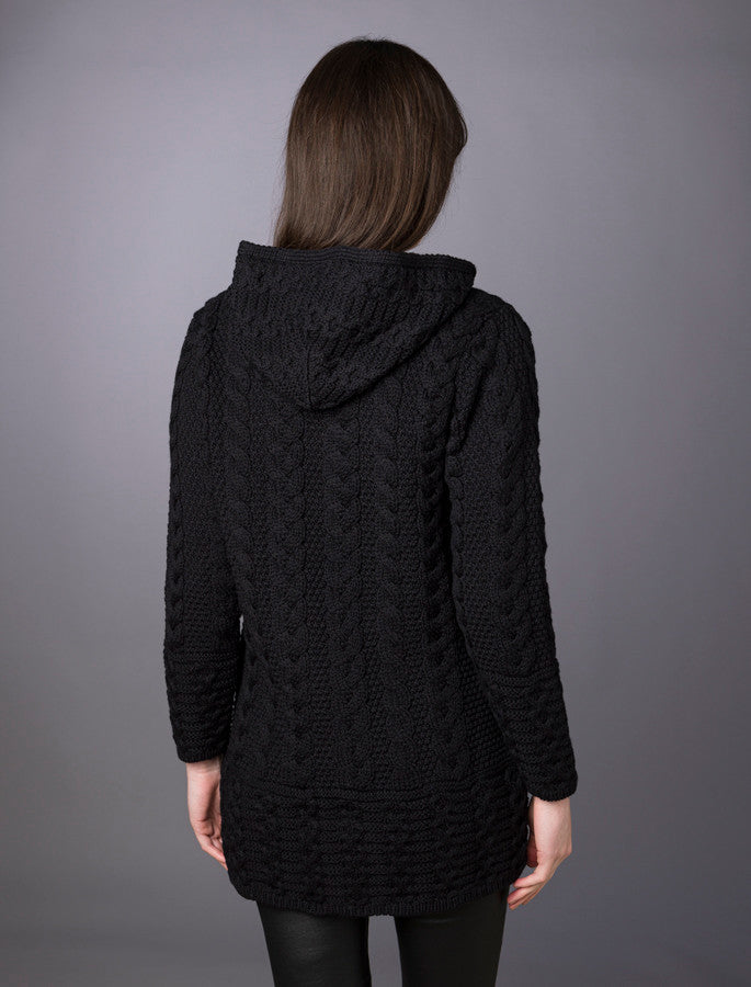 Hooded Coatigan with Celtic Knot Zipper Pull - Black