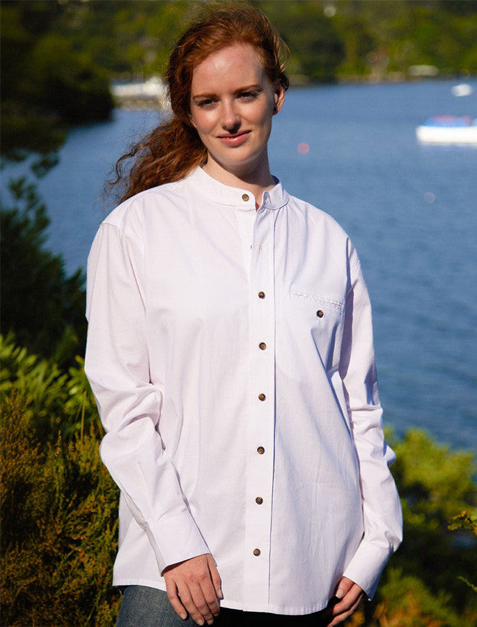 Ladies Irish Linen Grandfather Shirt - Bleach White