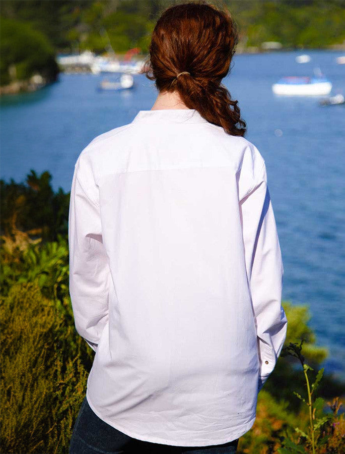 Ladies Irish Linen Grandfather Shirt - Bleach White