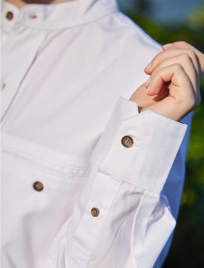 Ladies Irish Linen Grandfather Shirt - Bleach White