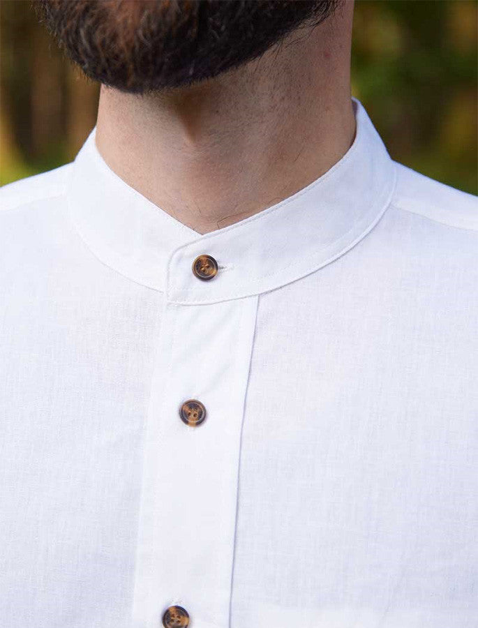 Irish Linen Grandfather Shirt - Bleach White