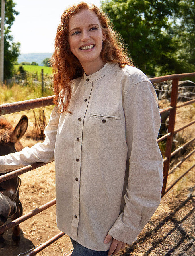 Ladies Irish Linen Grandfather Shirt - Natural Marl
