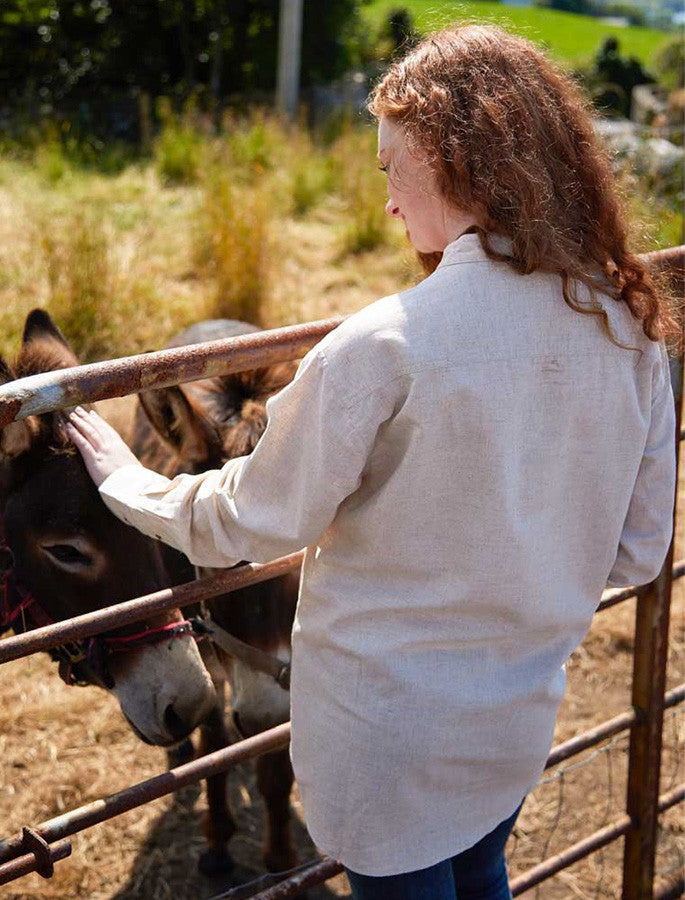 Ladies Irish Linen Grandfather Shirt - Natural Marl
