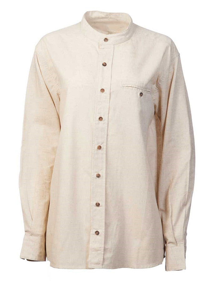 Ladies Irish Linen Grandfather Shirt - Natural Marl