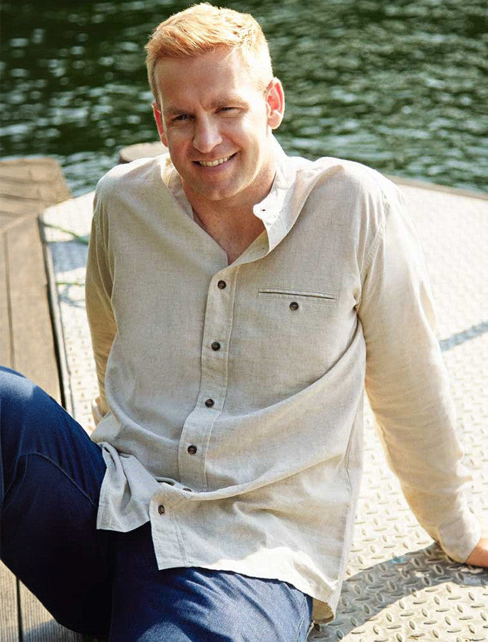 Irish Linen Grandfather Shirt - Natural Marl