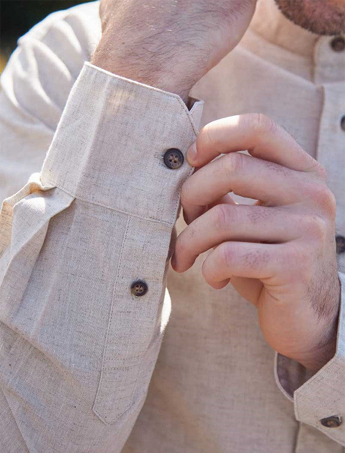 Irish Linen Grandfather Shirt - Natural Marl