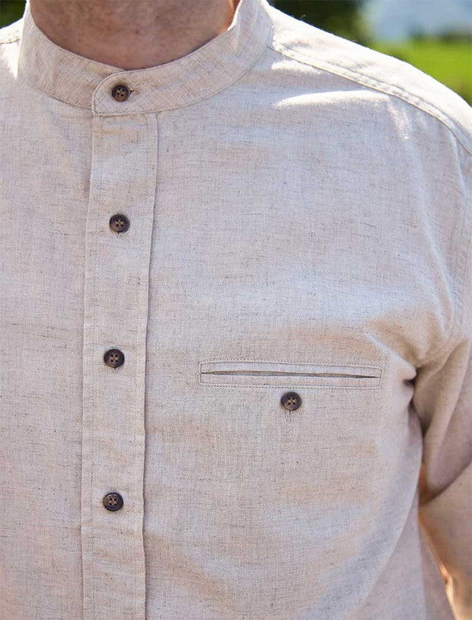 Irish Linen Grandfather Shirt - Natural Marl