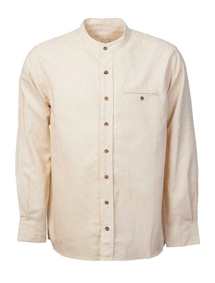 Irish Linen Grandfather Shirt - Natural Marl