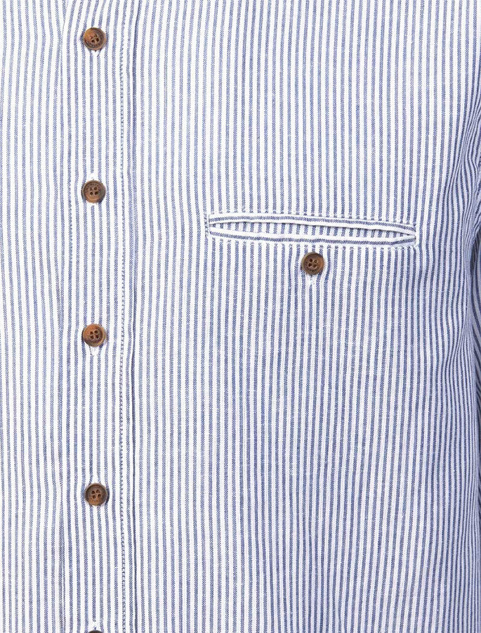Irish Linen Grandfather Shirt - Navy & White Stripe