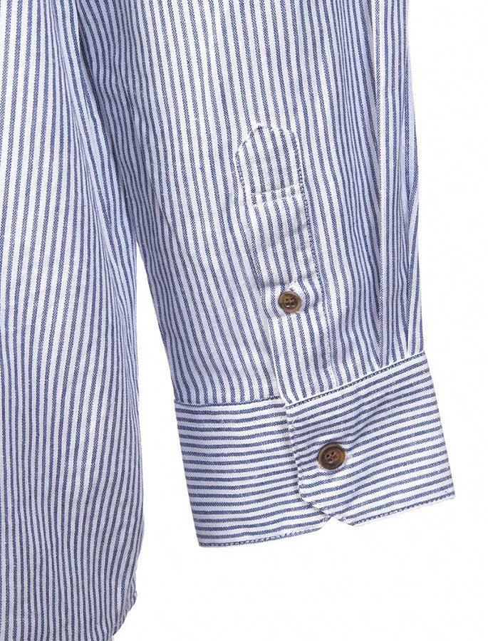 Irish Linen Grandfather Shirt - Navy & White Stripe