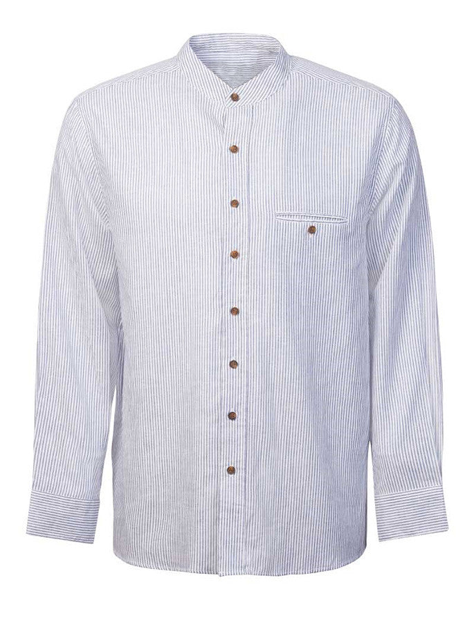 Irish Linen Grandfather Shirt - Navy & White Stripe